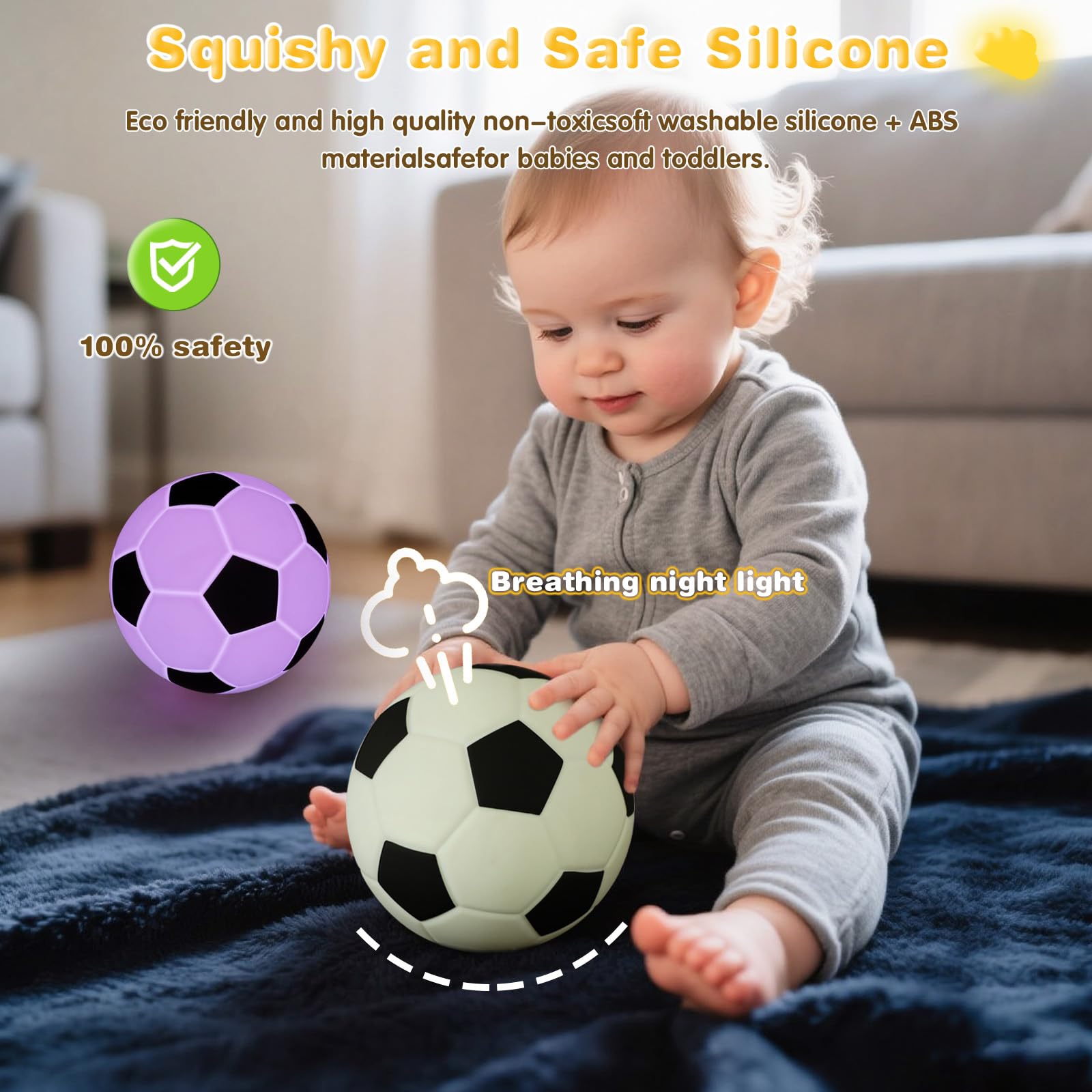Luce notturna in silicone a forma di calcio, piccola lampada ricaricabile dimmerabile con tocco morbido, morbida lampada da comodino, graziosa decorazione per la stanza dei bambini