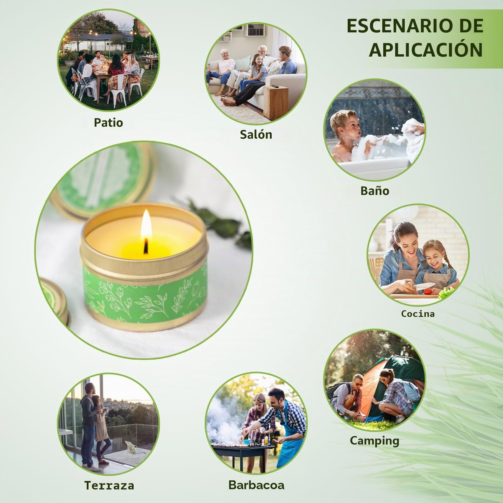 Velas de Citronela para Exterior, Citronela Cera de Soja 60-90 Horas para Interior, 6 Velas