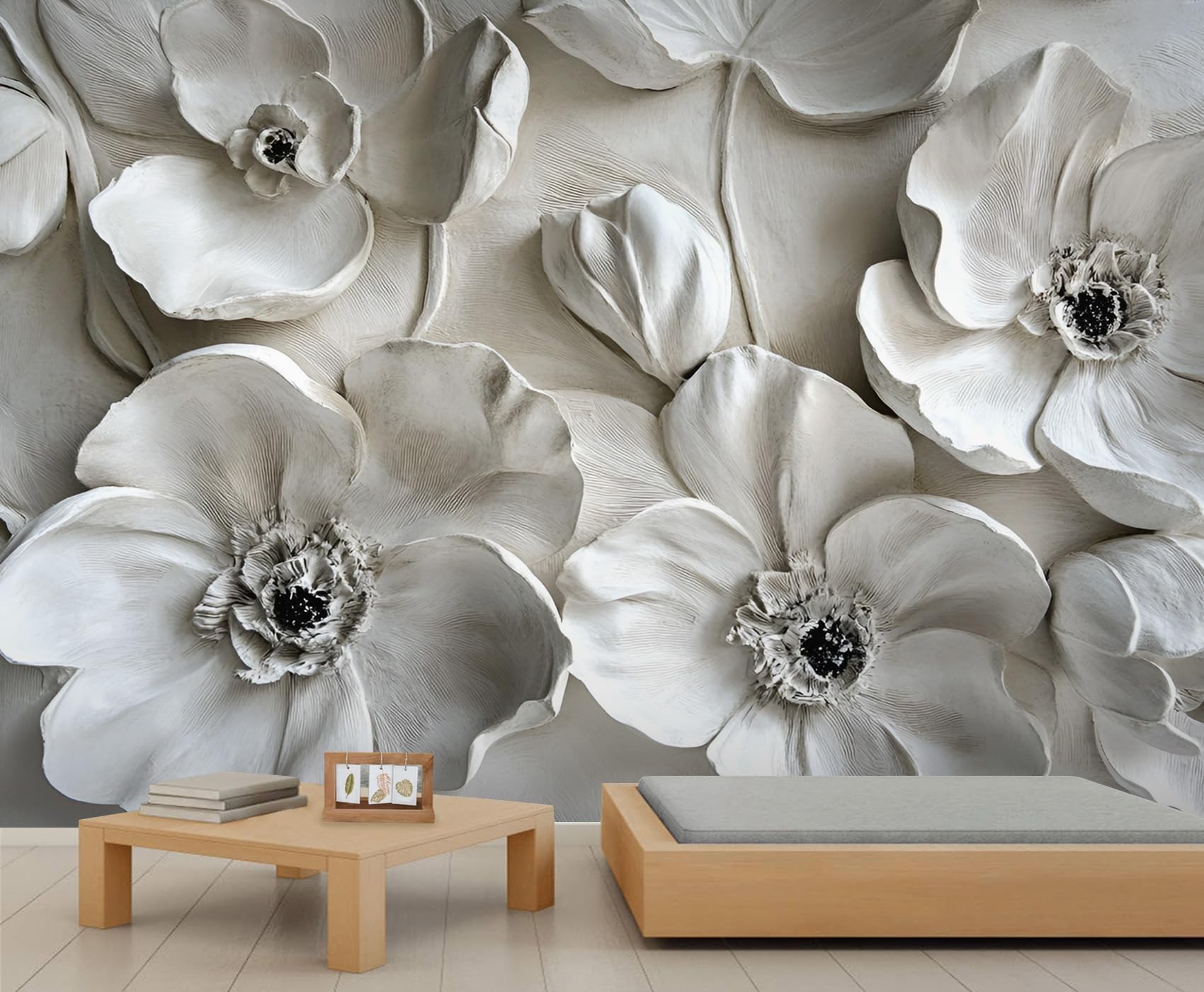 Papier peint 3D relief floral abstrait grand format 390x260