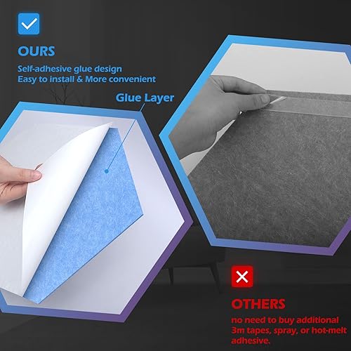 Miniatura 2 de DEKIRU Paquete de 12 paneles acústicos hexagonales autoadhesivos a prueba de sonido, paneles de pared insonorizados de 14 x 13 x 0.9 pulgadas para