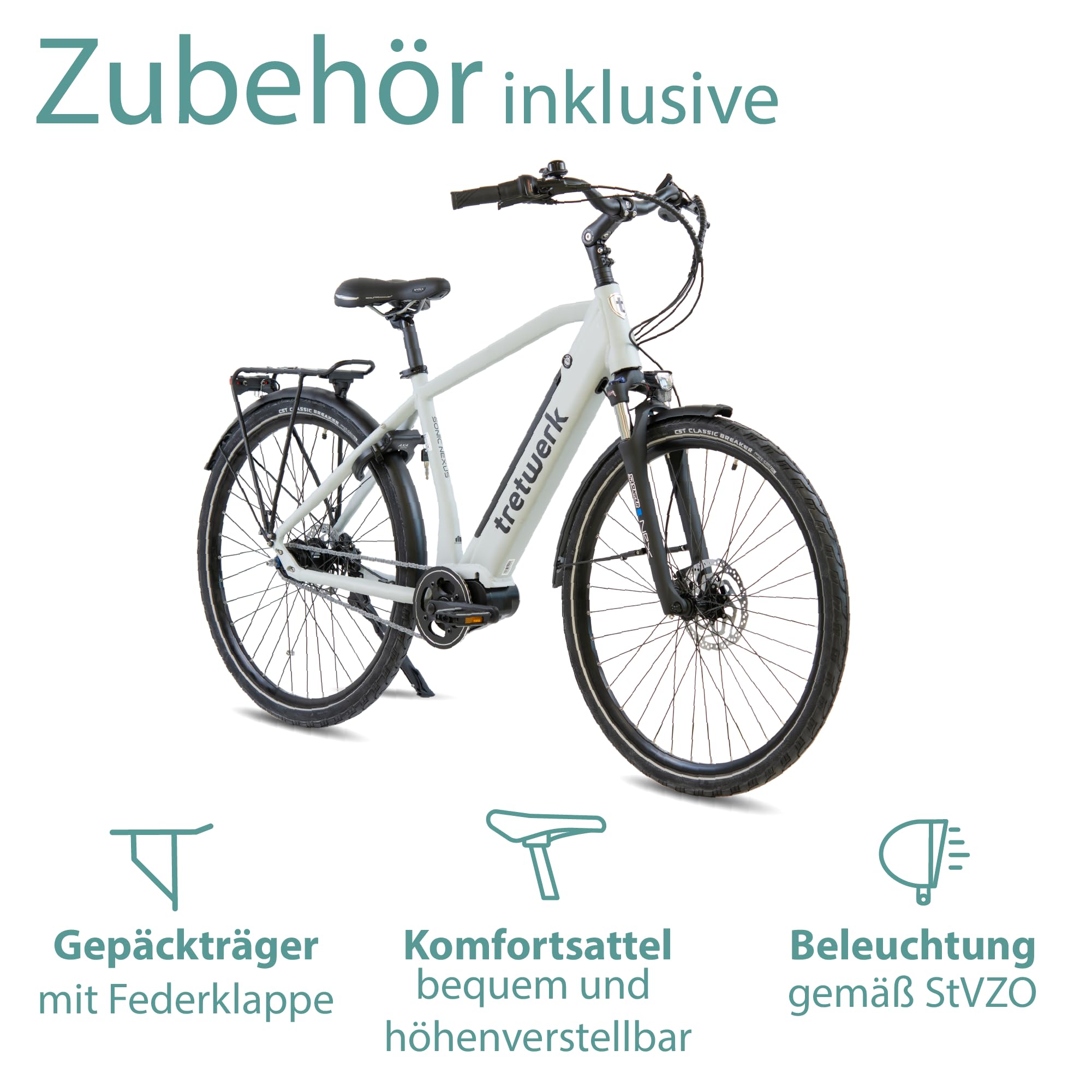 TRETWERK 28 Zoll E-Bike Herren Cityrad - Sonic Nexus - Pedelec Herrenfahrrad mit 7 Gang Nabenschaltung -Elektrofahrrad mit Mittelmotor