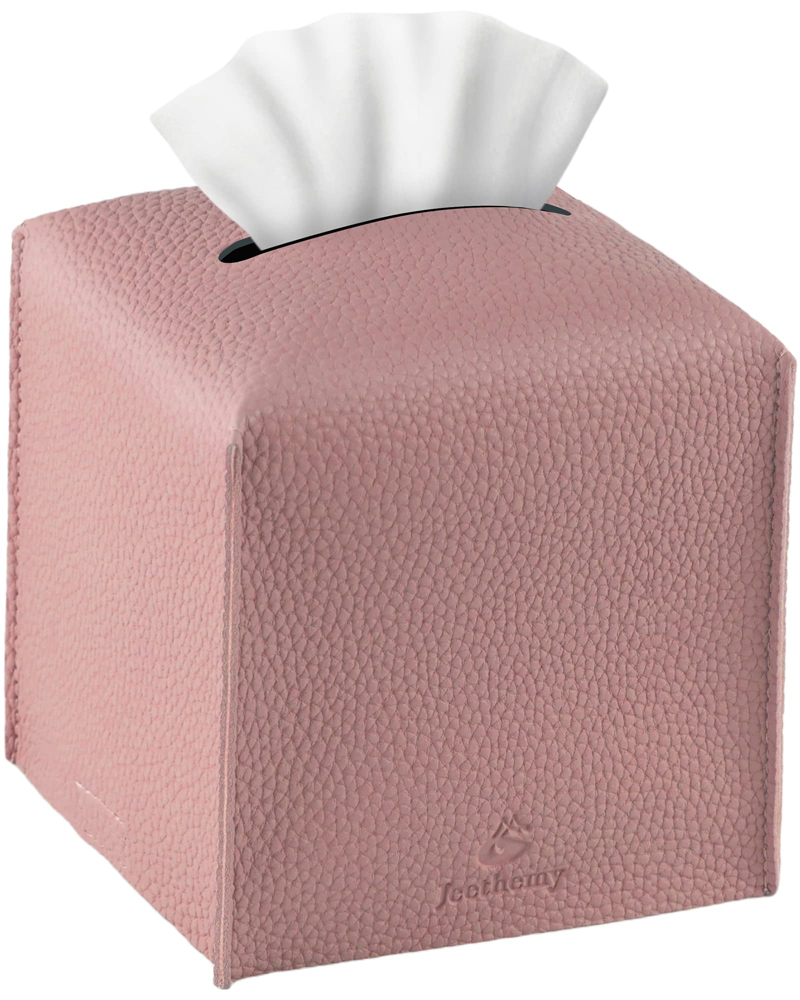 Jeethemy Single Pink Tissue Box Cover, Square Pu Leather Tissue Box Holder, Modern Tissue Case Facial Paper Organizer Dispenser，5X5x5'',