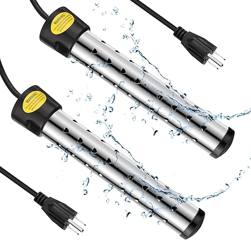 Treela 2 Piezas Calentadores de Agua de Inmersión Portátiles Eléctricos Sumergibles para Piscina/Bañera de Hidromasaje con 304 SS para Bañera, Cubo,