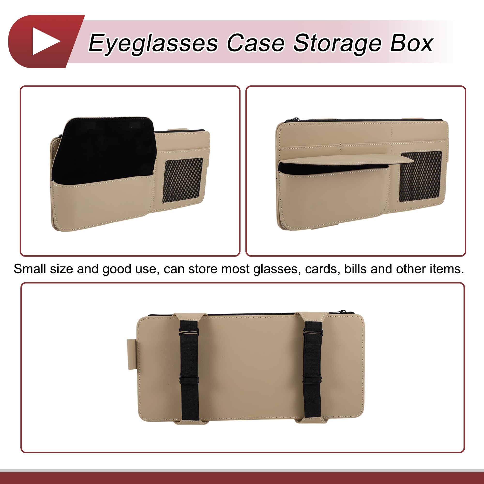 Étui À Lunettes De Soleil pour Voiture avec Pare-Soleil Magnétique Universel Étui À Lunettes De Soleil en Cuir Nappa Beige 34x16cm 1 Pc