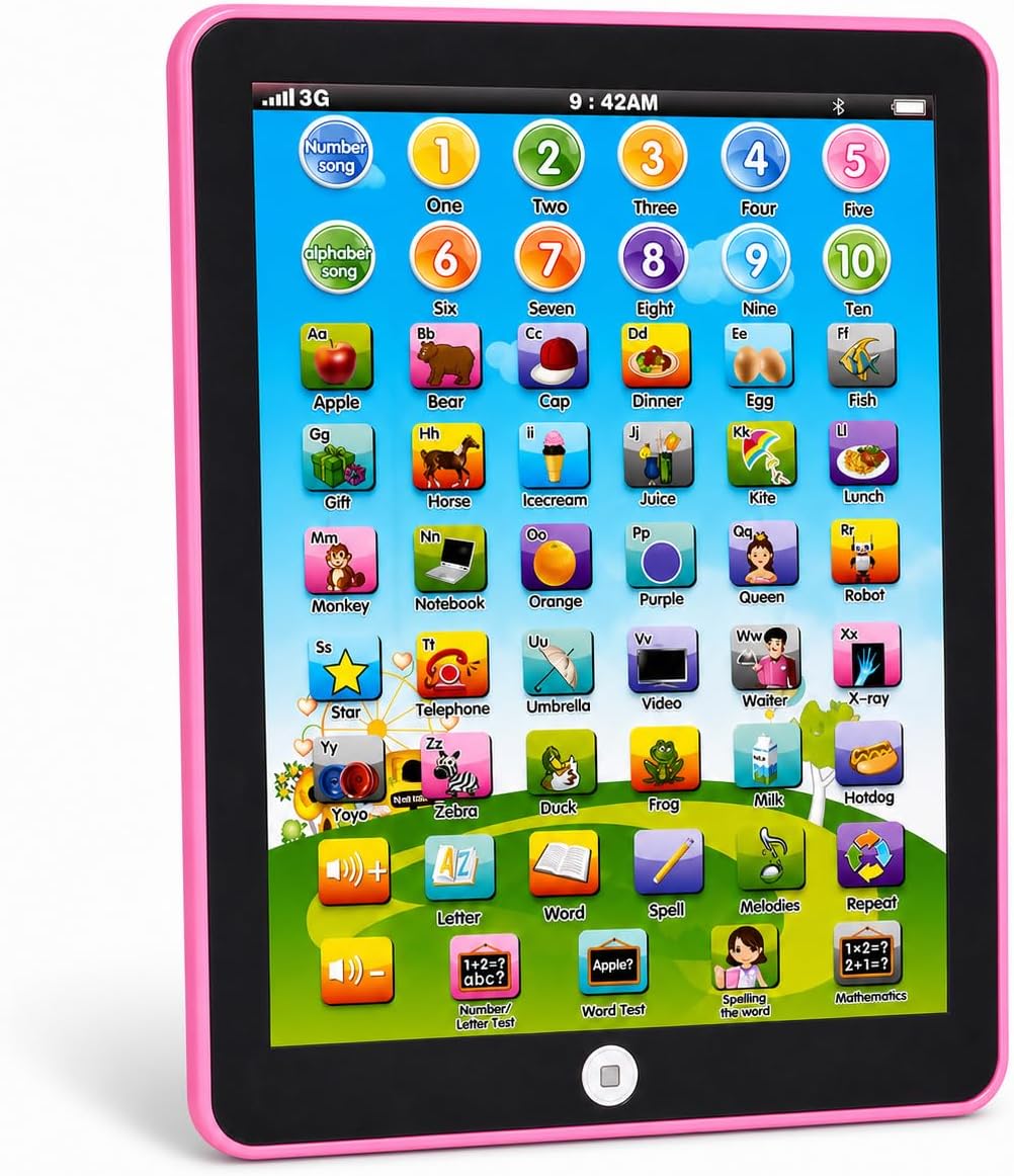 Toddler Learning Tablet for Ages 1-3, Screen-Free ABC Numbers Words Music Learning Pad, Interactive Educational Toy for Early Development, Birthday Gift for 1 2 3 Year Old Boys Girls ,Pink
