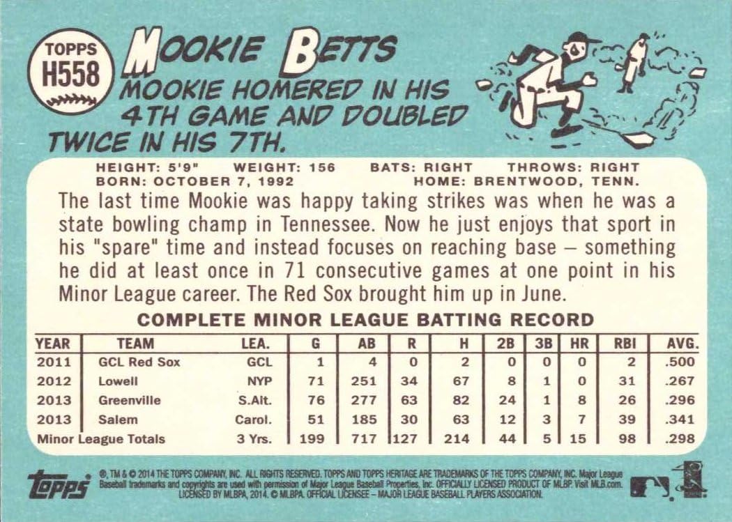 2014 Topps Heritage High Number Baseball #H558 Mookie Betts Rookie Card