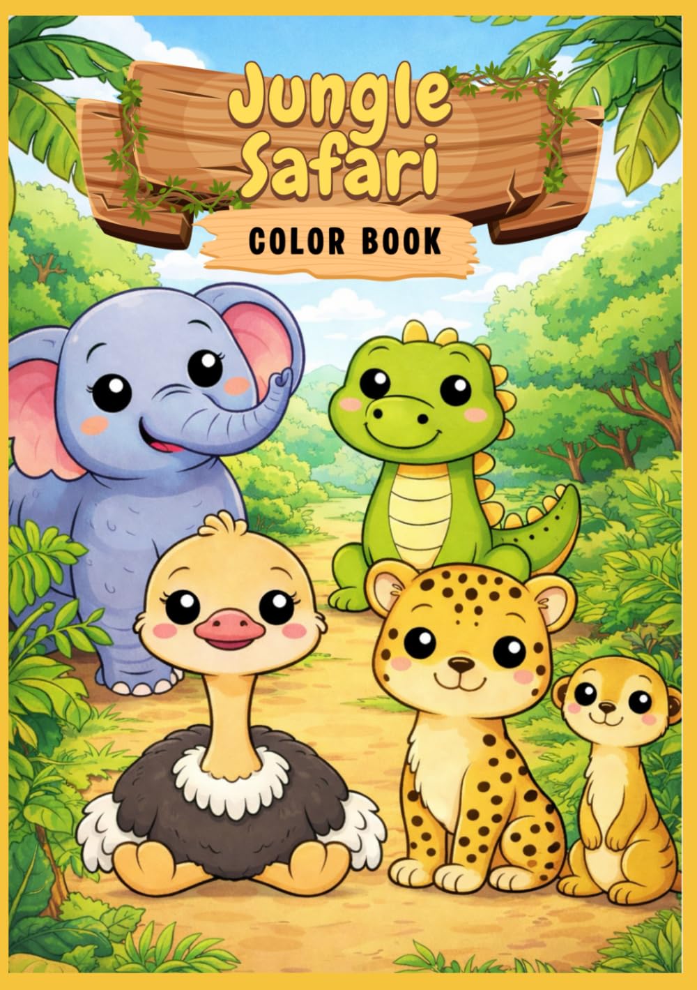 Jungle Safari Coloring Book: Cute & Easy Animal Coloring Pages for Kids Ages 3–5