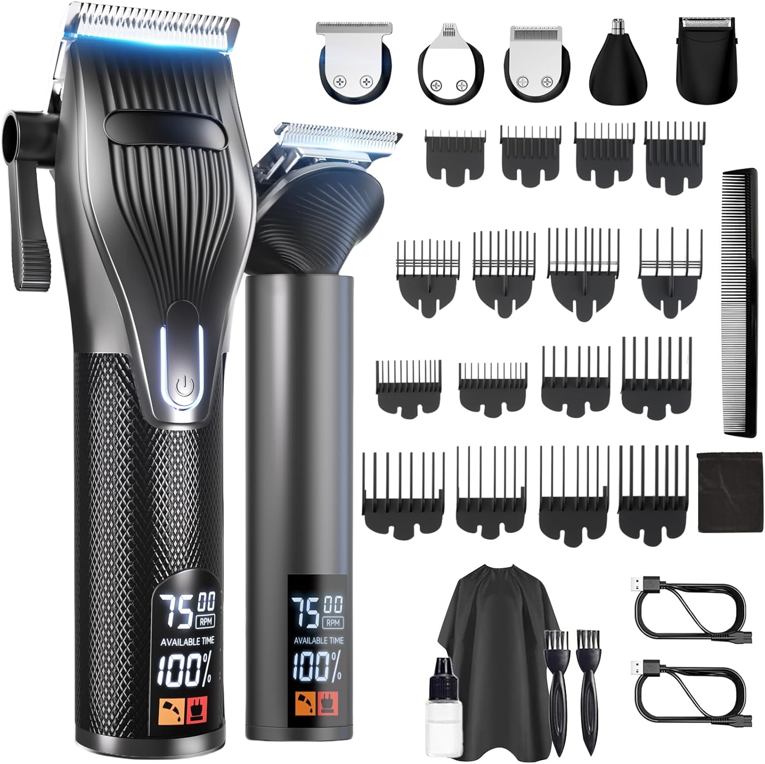 Product image of Hair Clippers for Men, Professional Cordless Hair Cutting and Trimmers Set with 7500RPM Powerful Motor & LCD Display, Mutil Function Mens Electric Hair Grooming Shaver Kit for Nose, Face, Body, Beard