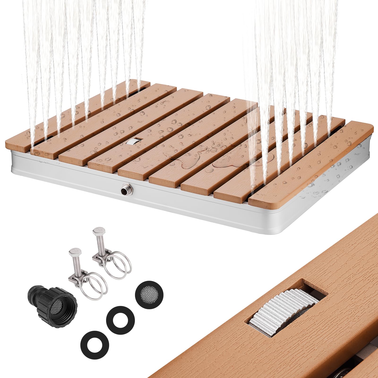 Douche de Sol avec Commande à Pédale, Hauteur Max. 3,5 m, Douche Extérieur Résistante aux UV et Antidérapante pour Piscine, Jardin et Sauna