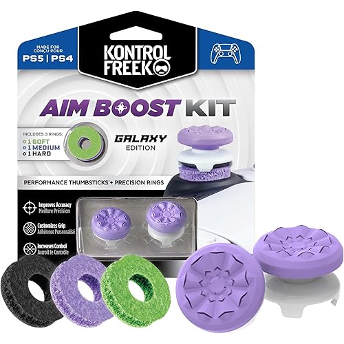 KontrolFreek Aim Boost Kit for PlayStation 5 (PS5) and PlayStation 4 (PS4) Controller | Includes Performance Thumbsticks and Precision Rings | Galaxy Edition