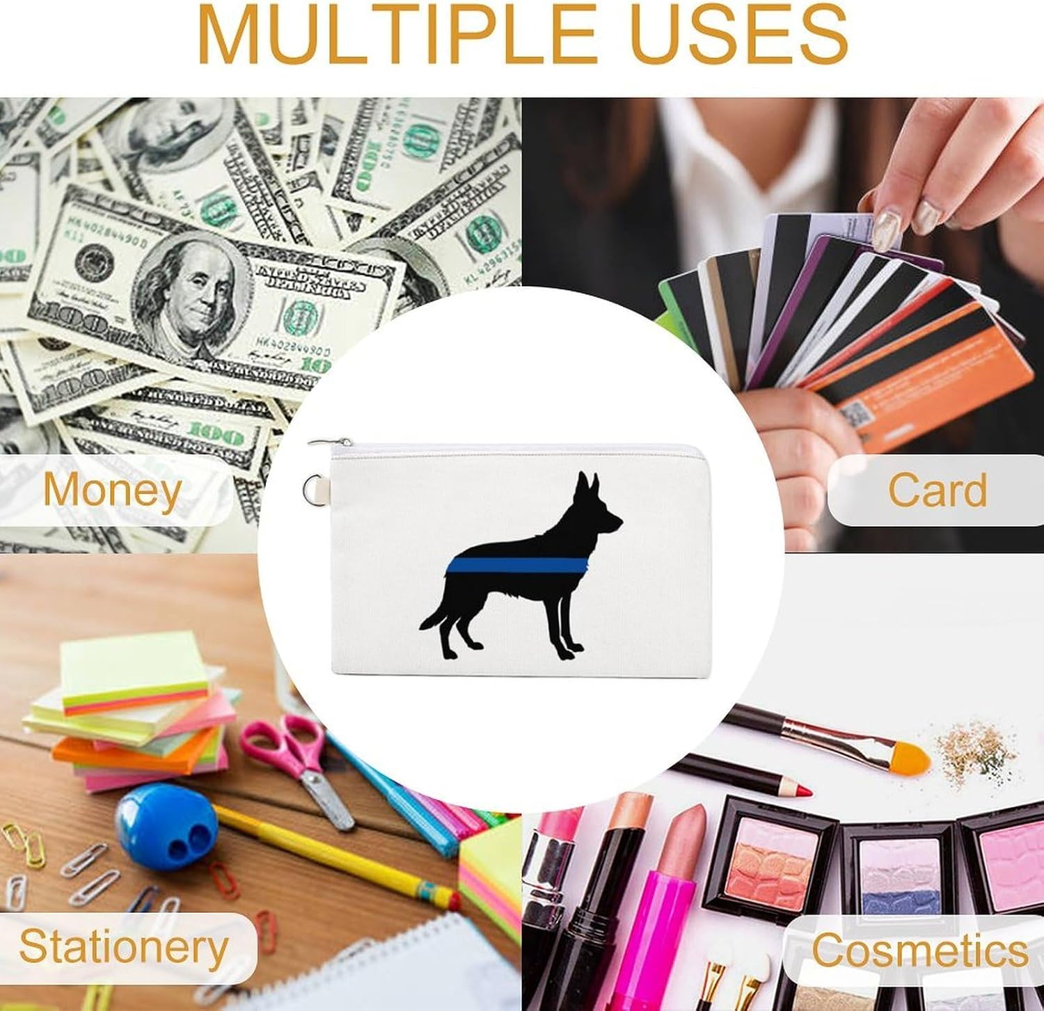 Thin Line German Shepherd Coin Purse Change Purse Pouch Wallet