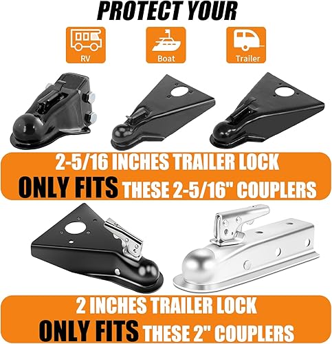 Miniatura 2 de Cerradura de Enganche de Remolque de Servicio Pesado de 2-516" - Acoplador de Bola y Cadenas de Seguridad Anti-Robo, RV de ViajeCámper
