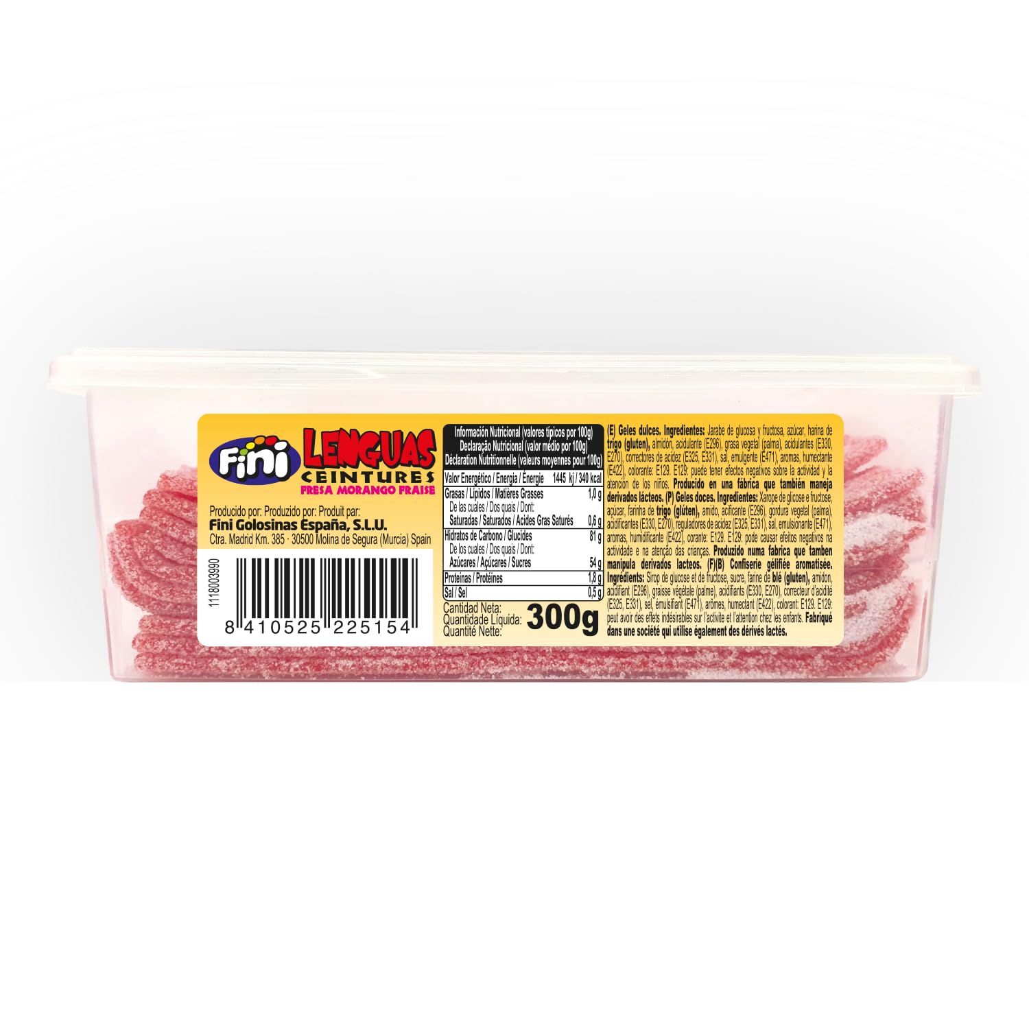 Fini Golosinas Lenguas Fresa Pica Cintas de Regaliz Ácido Tarro 290 g