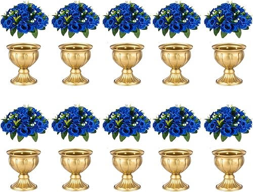 NUPTIO Juego de 10 jarrones de boda y 10 flores artificiales para centros de mesa de boda
