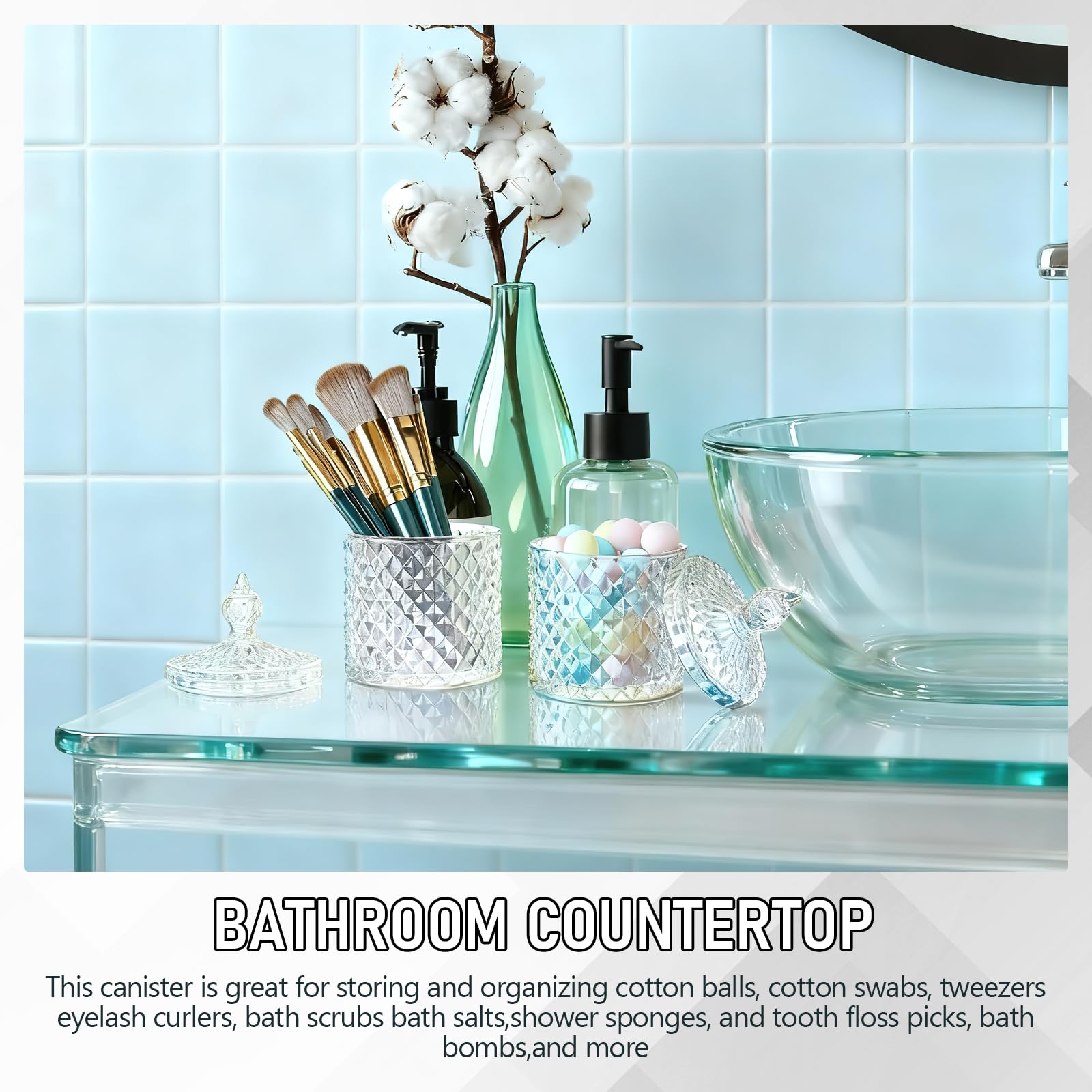 Confezione da 4 barattoli in vetro per caramelle con coperchi, barattoli decorativi in cristallo, barattoli in vetro per biscotti, zuccheriere per buffet, cucina, casa, bagno, scrivania dell'ufficio
