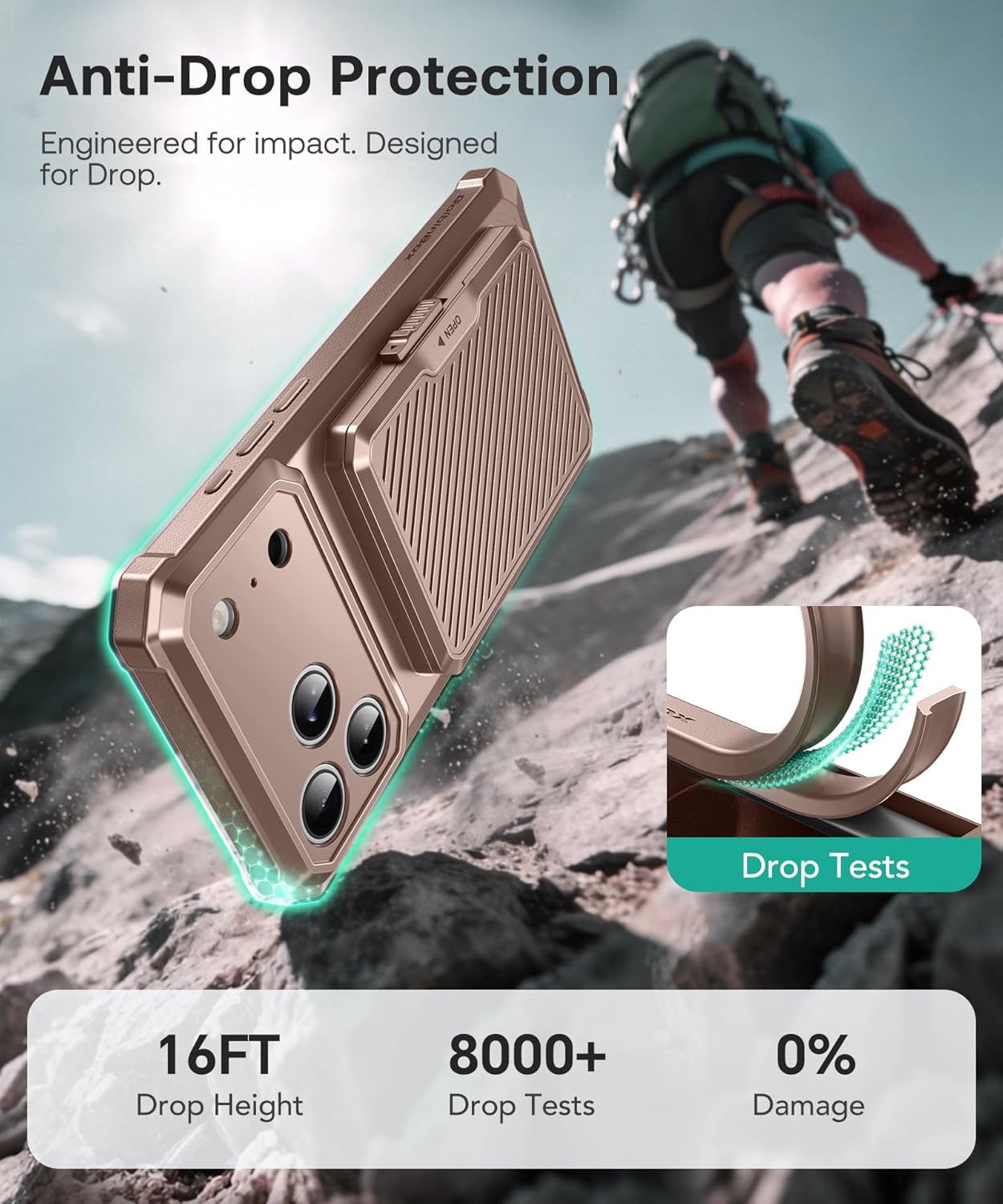 GolbinBox for iPhone 17 Pro Max Case with Card Holder and Safety Lcok, [RFID Protection][Holds 4-5 Cards & Cash][Camera Control Button], Rugged Card Slot Wallet Case for 17 Pro Max 6.9'', Antler Gold