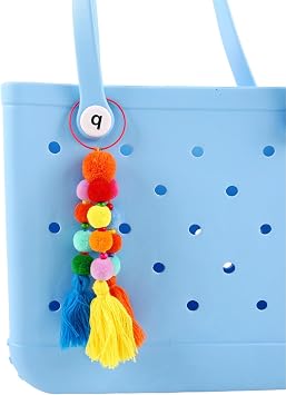 Pom Poms and Tassel Charms Accessories for Bogg Bag and Simply Southern Tote,Colorful Pom Poms and Tassel with Metal Clasp for Rubber Beach Bag