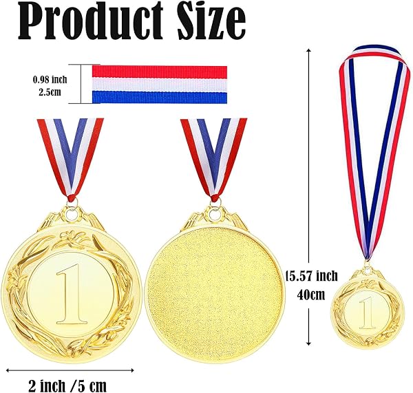 Santme 12 piezas Medalla de Recompensa, Medalla de Oro Medalla de Plata Medalla de Bronce con Cintas de Cuello para Competiciones, Deportes, Estilo Olímpico Diámetro aprox. 5,0 cm - 2