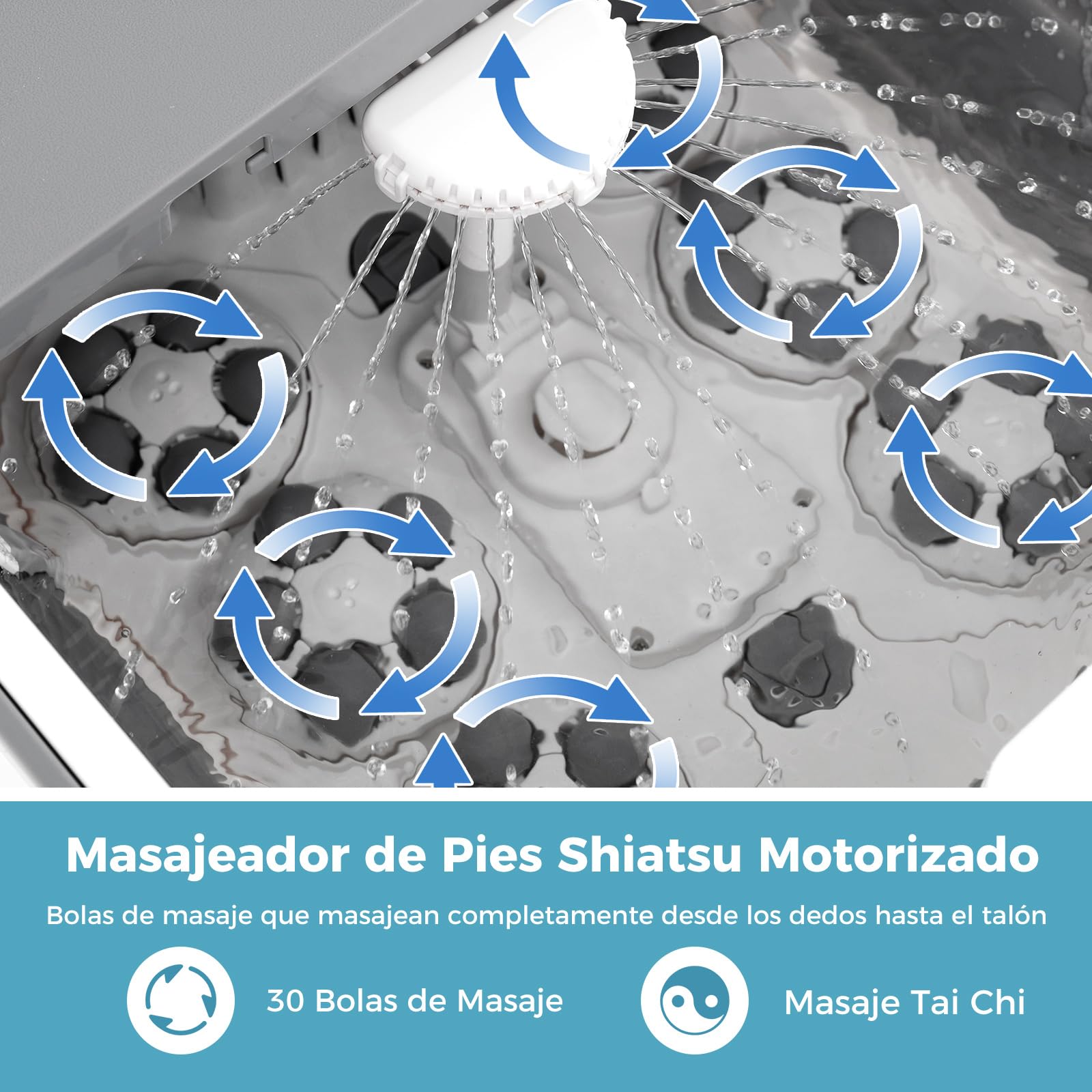 COSTWAY Masajeador de Pies Plegable con Calor, Ducha y Temporizador, Baño de Pies con 30 Bolas de Masaje Shiatsu Motorizadas, Temperatura 35-48℃, Pediluvio para Alivio del Estrés de los Pies