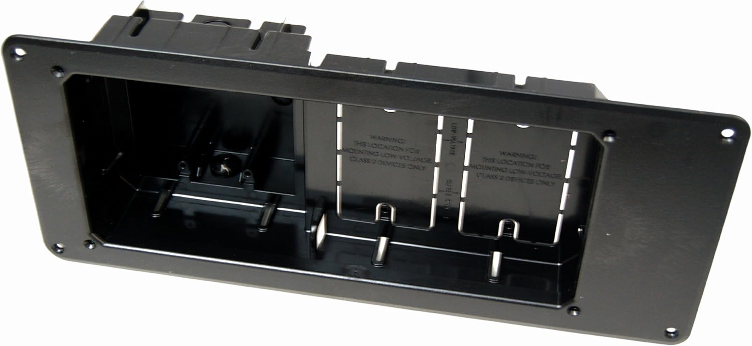 Arlington TVB613BL-1 Recessed TV Outlet Box with Paintable Trim Plate, Black, 4-Gang