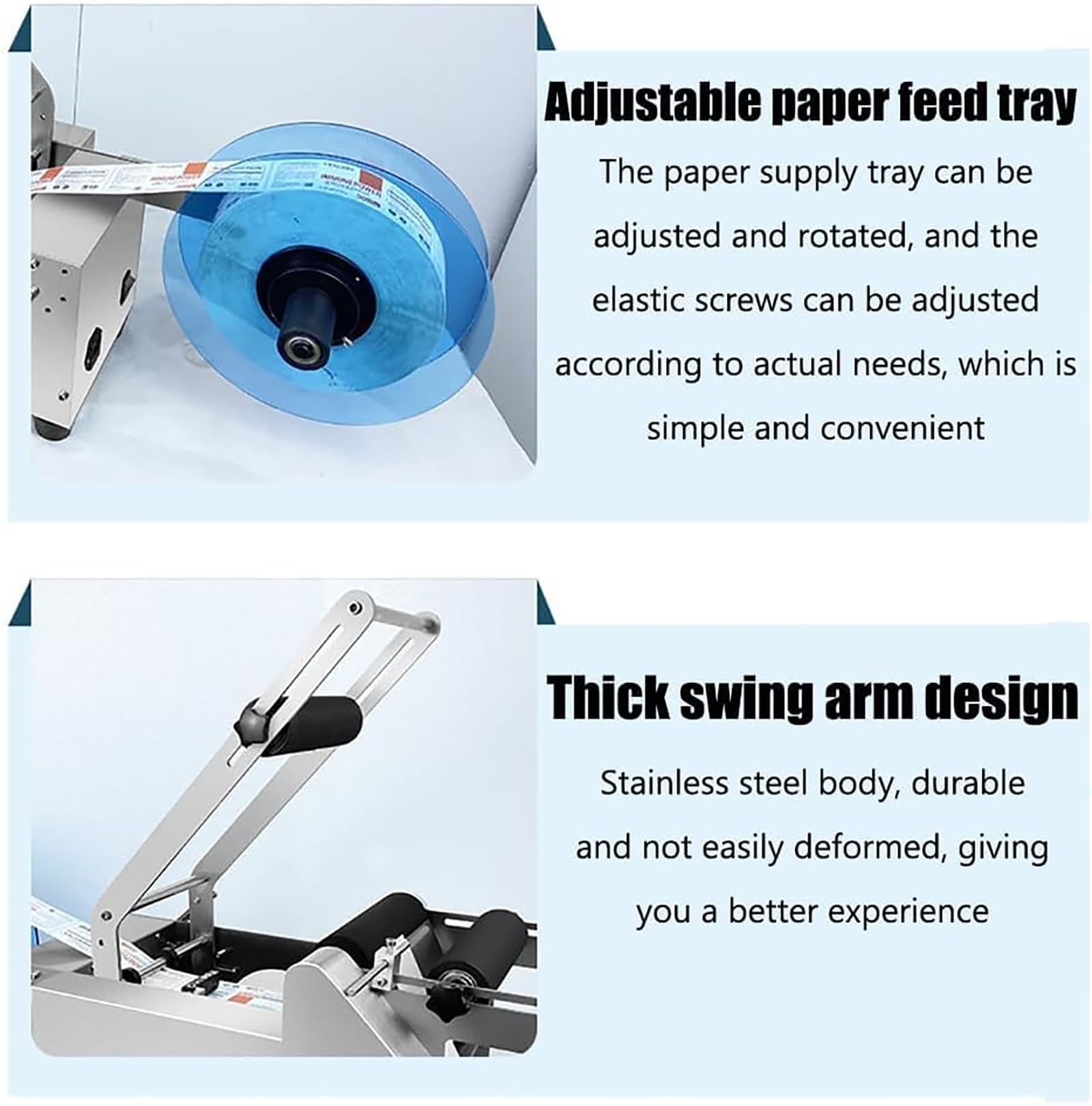 Étiqueteuse de bouteilles, étiqueteuse manuelle avec réglage intelligent, largeur d'étiquette 10-140 mm, design de bras oscillant épais, idéal pour les canettes et les plastiques