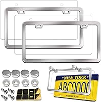 Aootf Stainless Steel License Plate Frames with Clear Unbreakable Covers - Front Rear Protector 2 Sets Chrome Screws