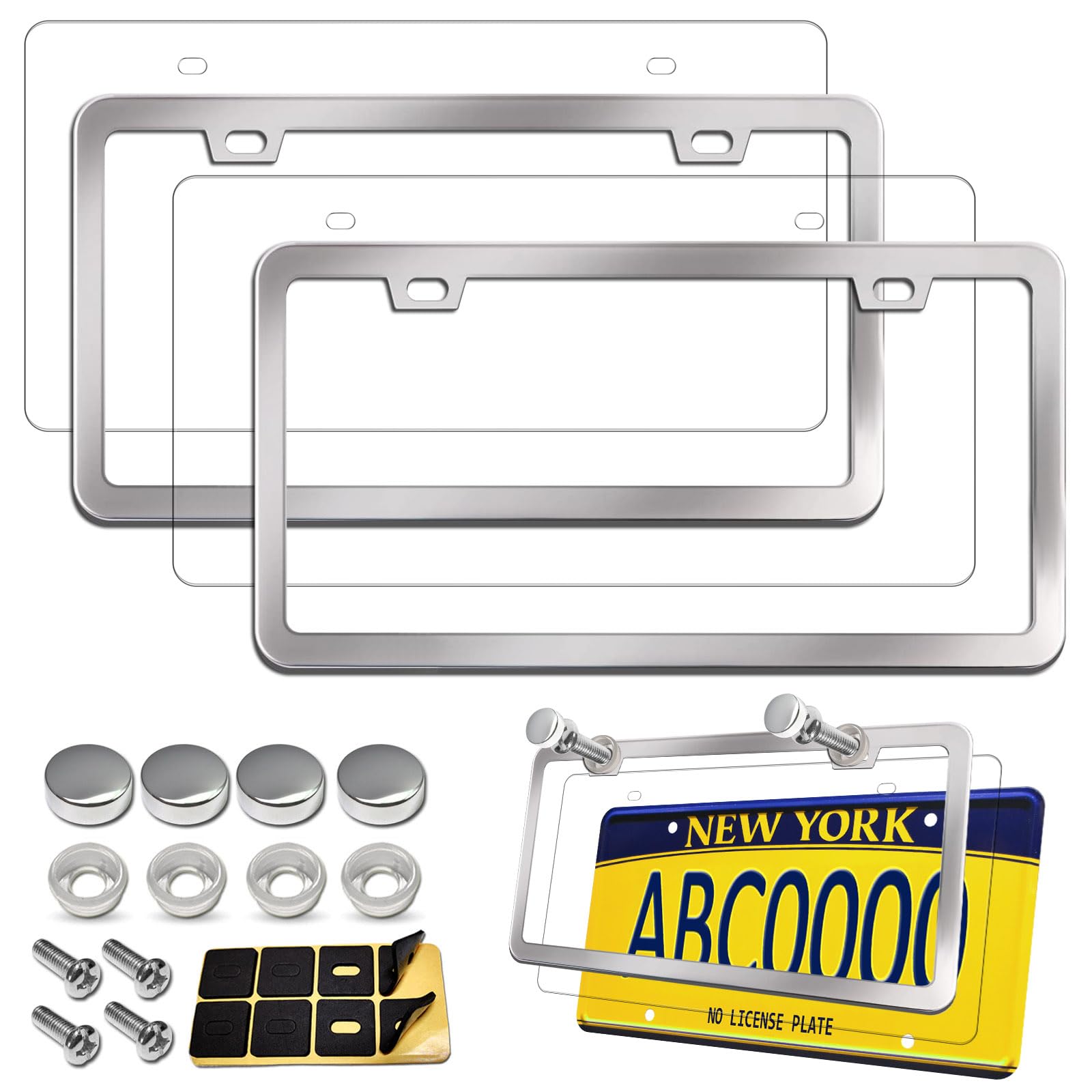 Aootf License Plate Frames Covers, Stainless Steel Frame &amp; Clear Protector