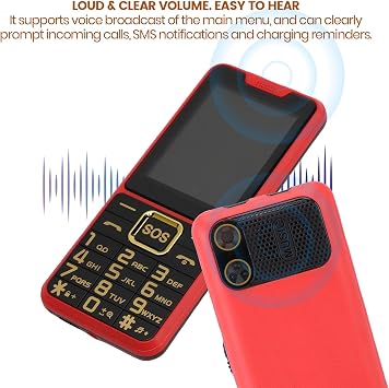 Yoidesu Senior Cell Phone Unlocked Big Phone for Elderly with 2.6 Inch HD Shatterproof Screen SOS Large Key Tactile Keys Flashlight Charging Dock (Red)
