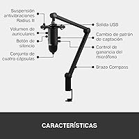 Vista 6 de Blue Microphones Blue Yeticaster - Paquete de transmisión profesional con micrófono USB Yeti, soporte de choque Radius III y brazo de brazo