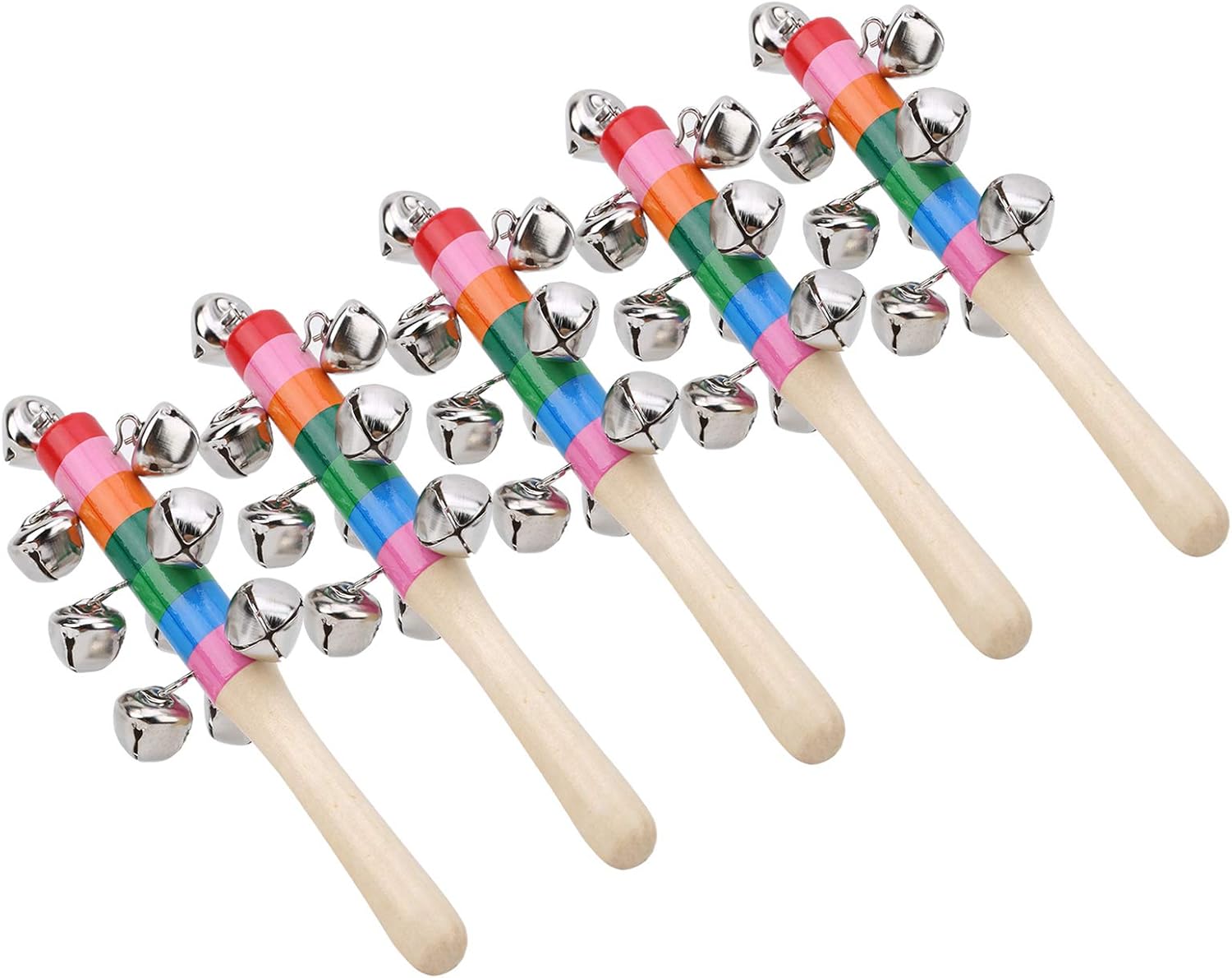 Alomejor Handle Wooden Bells, Colorful Percussion Instrument Baby Rattle Toys with 10 Small Bells, Safe Non for Infants 0 2 Years
