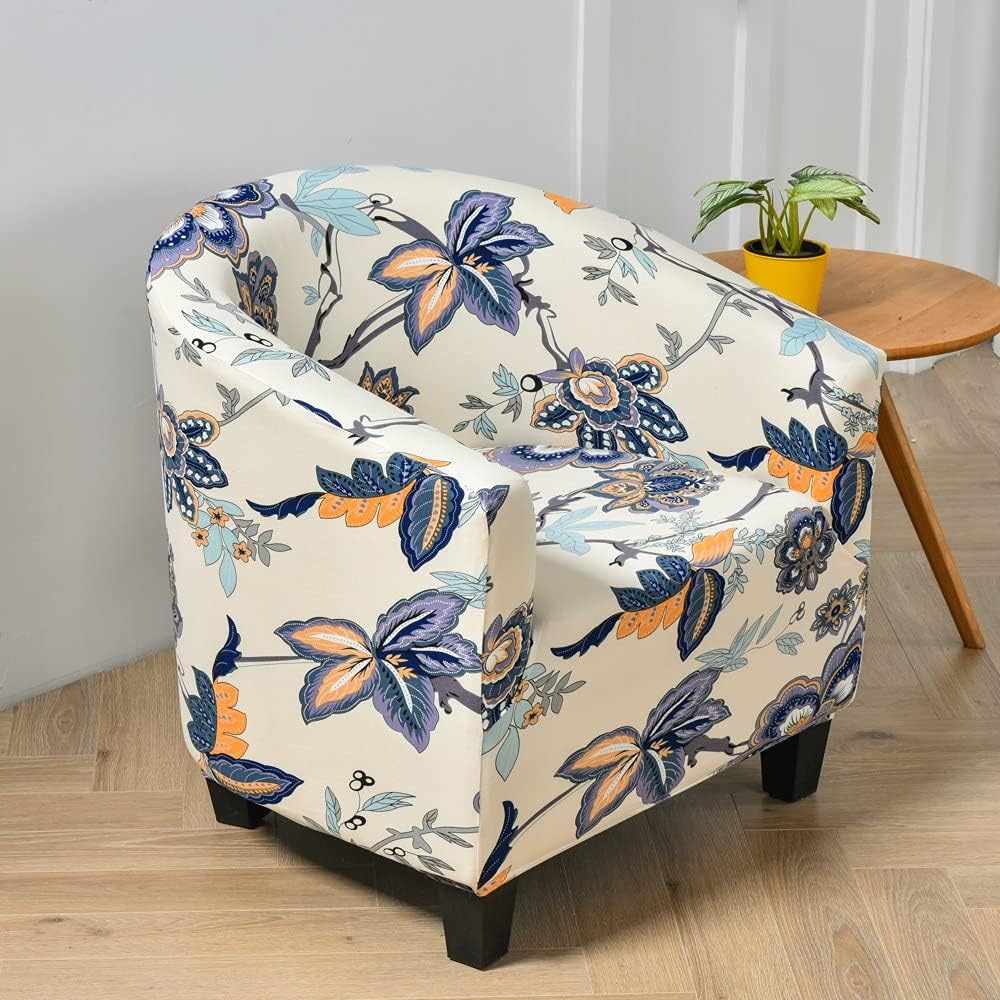 Stretch Armchair Slipcovers Tub Chair Cover for Armchairs Flower Printing Stretch Slipcover Spandex Sofa Cover Removable Washable Furniture Protector Covers for Club Tub Chairs (Orange flower)