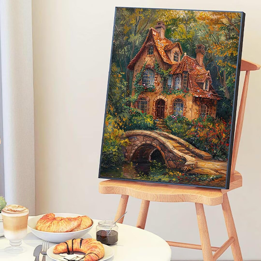 Colorare con i Numeri Adulti Dipingere per Rilassarsi, Contiene una Tavola Prestampata e un Tracciato che Guida l'Attività, Hobby per Adulti e Ragazzi - Misure Tavola 70x95cm Case Autunno 1-X