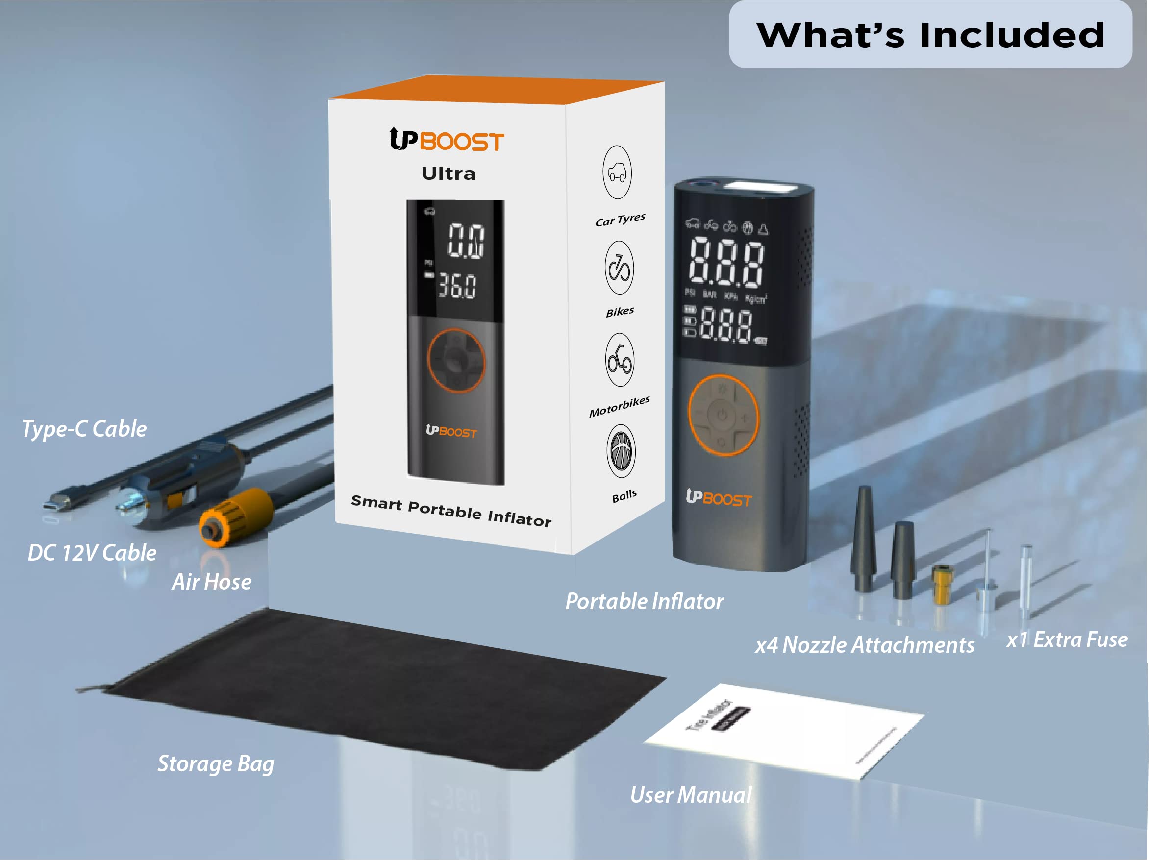 AUXBEAM Portable Tire Inflator Car Air Compressor Pump Digital Pressure Gauge