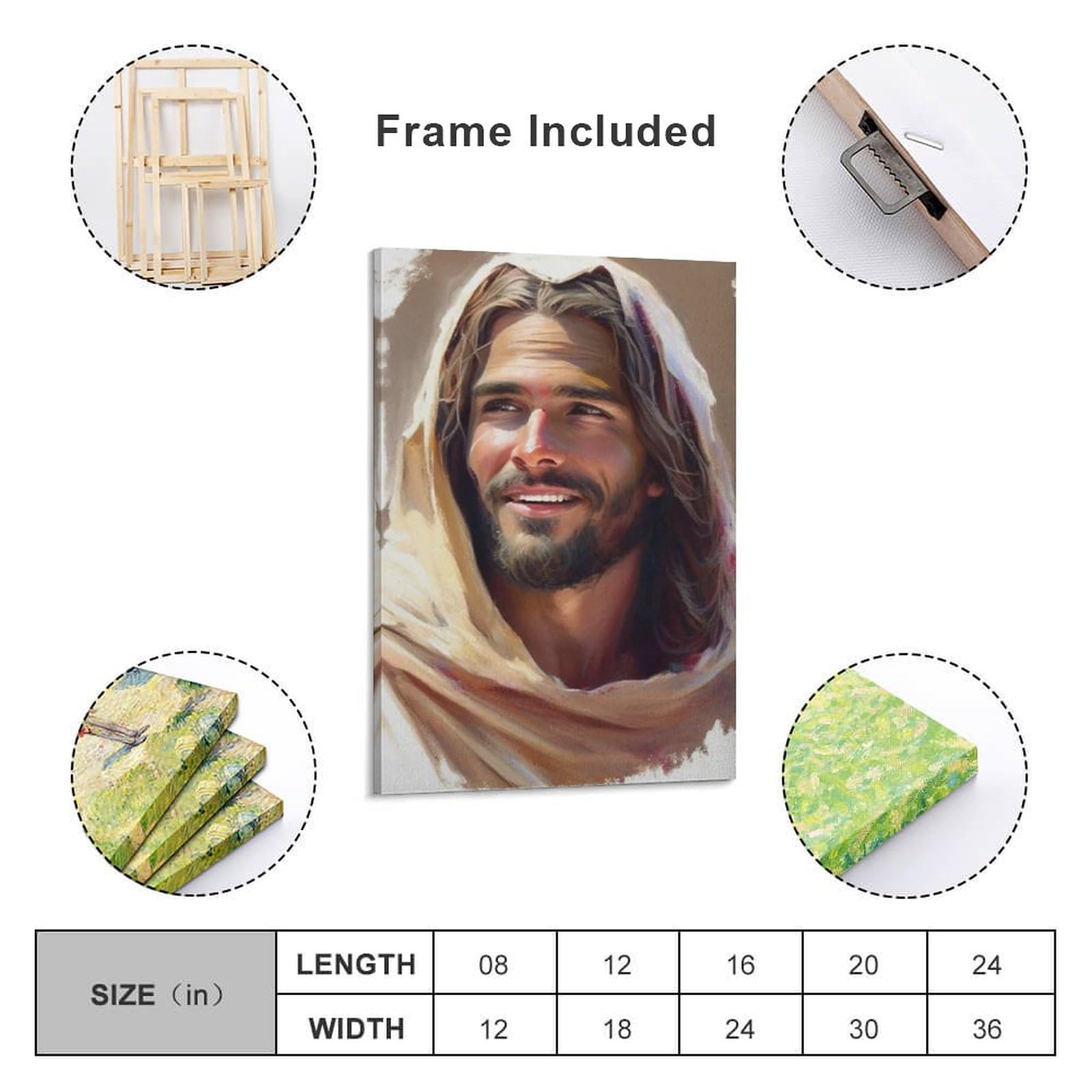 Cara De Jesus Sonriendo Cuadro Rostro De Cristo Jesús 45x40 Cm