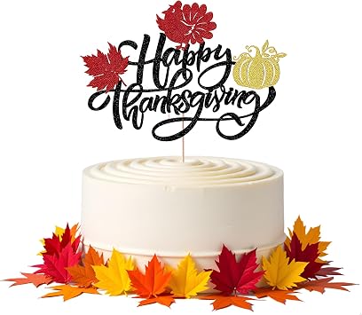 Happy Thanksgiving Cake Topper- Turkey, pumpkin, maple leaf Autumn Harvest/Baby Shower/Birthday Thanksgiving theme Party Decorations