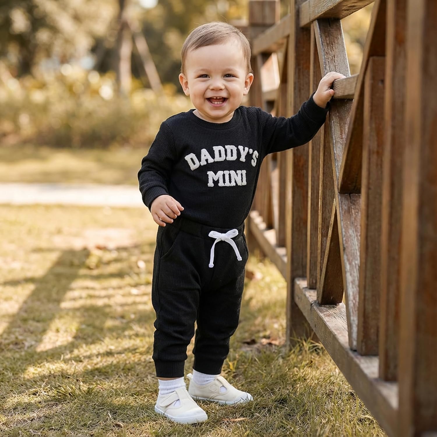 Kupretty Baby Boy Clothes 3 6 12 18 Months Fall Winter Outfit Mama's Boy Embroidery Waffle Long Sleeve Romper Pants Set - Image 8