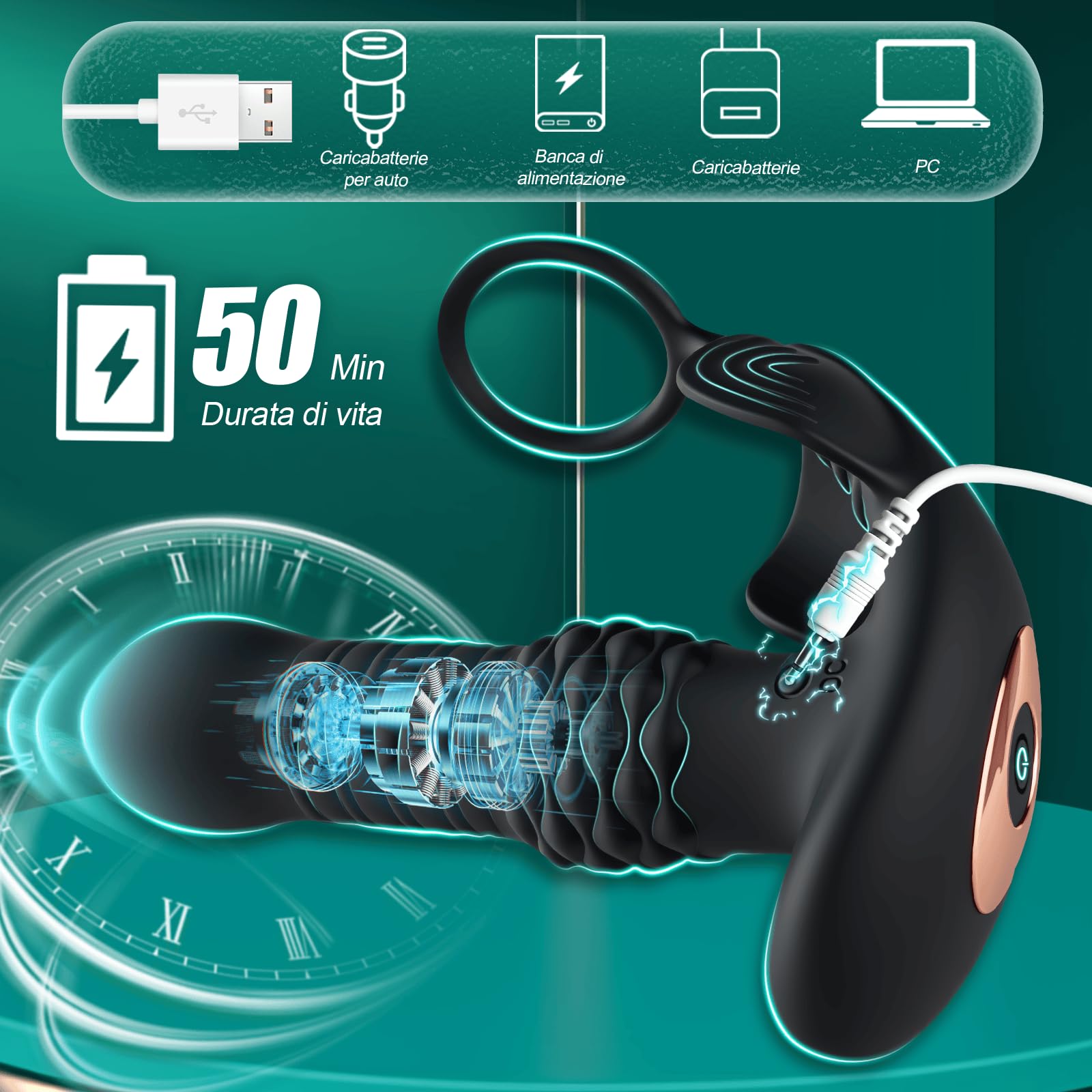 Vibratori Anali per Uomo Stimolatore Prostata Uomini Massaggio Prostata con 9 Modalità di Spinta e Vibrazione Anello per Pene Anal Plug Sex Toys Uomo Anale Vibratore Dildo Anale Controllo APP