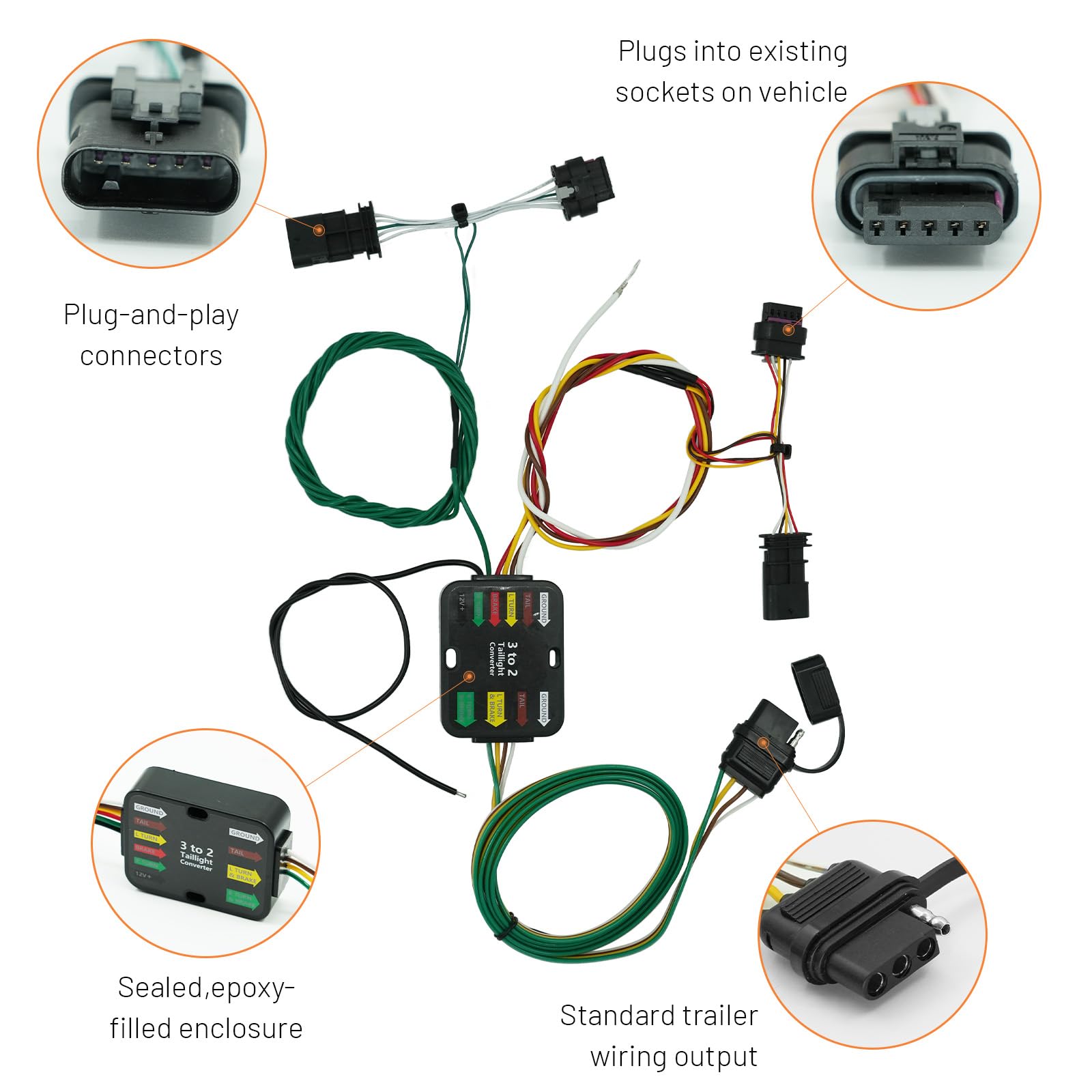 118869 Trailer Wiring Kit, 4-Way Flat Trailer Wiring Harness Compatible with 2017-2023 Tesla Model 3 2020-2023 Tesla Model Y