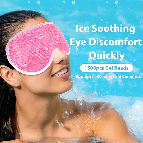 Miniatura 5 de Máscara de gel para ojos BeeVines, paquete de 2 máscaras de hielo refrescantes para ojos hinchados para hombres y mujeres, compresa fría y caliente