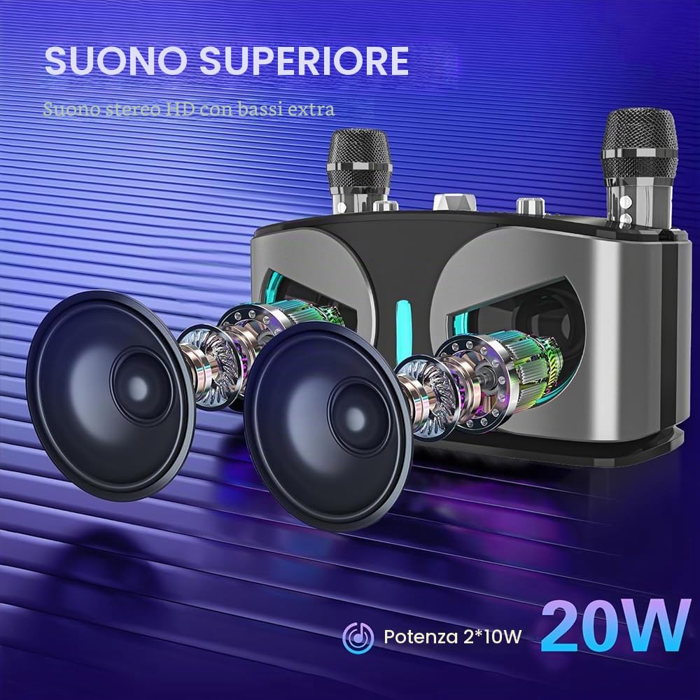 Cassa Bluetooth Karaoke con Microfono, Altoparlante Bluetooth Portatile Microfoni Wireless Karaoke con Megafono e Luci LED per Adulti e Bambini, Partybox Cassa Bmplificata Sistema PA per Feste,Esterno
