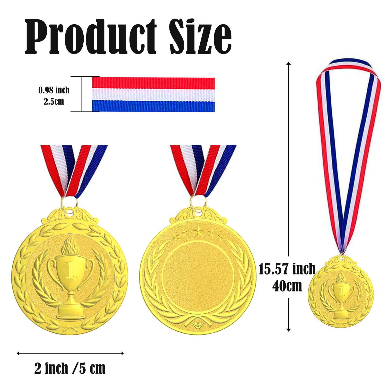 12 Pièces Médaille de Récompense, Médaille d'or Médaille d'argent Médaille de Bronze avec Rubans de Cou pour pour Les Compétitions,Le Sport, Style Olympique Diamètre env. 5,0 cm