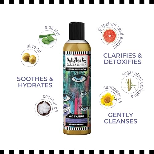 Miniatura 6 de Dollylocks Champú líquido Limpiador a base de plantas, sin residuos para rastas, pH equilibrado y vegano (aroma Nag Champa, 8 onzas)
