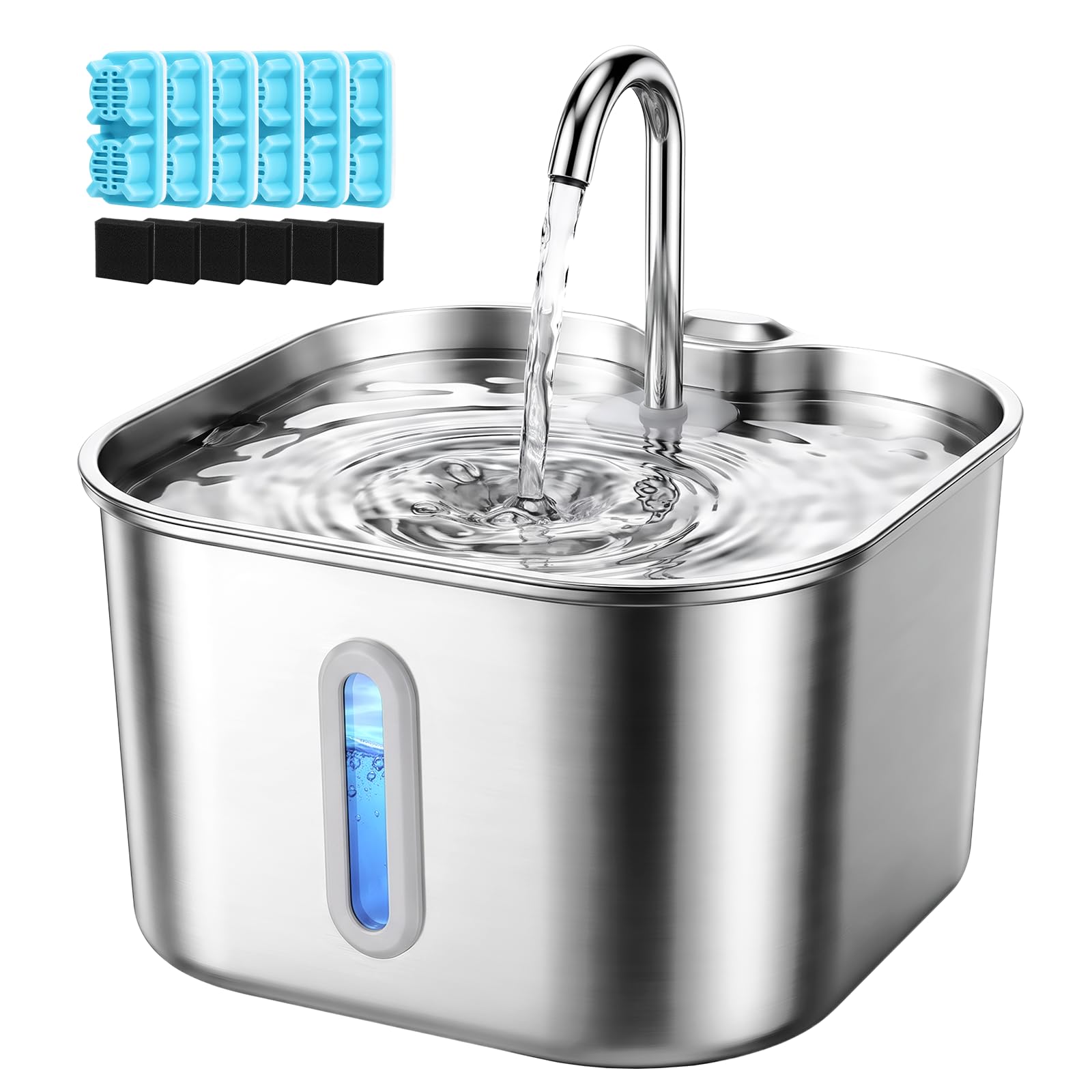 Cat Water Fountain for Drinking, VinDox 74oz/2.2L Stainless Steel Pet Water Fountain Quiet, Triple-Filter Kitten Drinking Fountains for Cats with 6 Filters + 6 Sponges