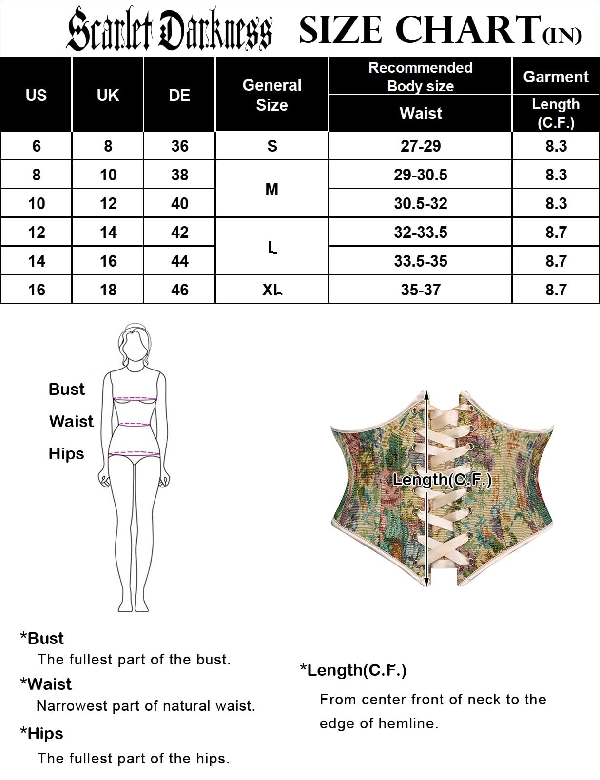 Scarlet Darkness Corset floral Renaissance pour femme, sous la poitrine