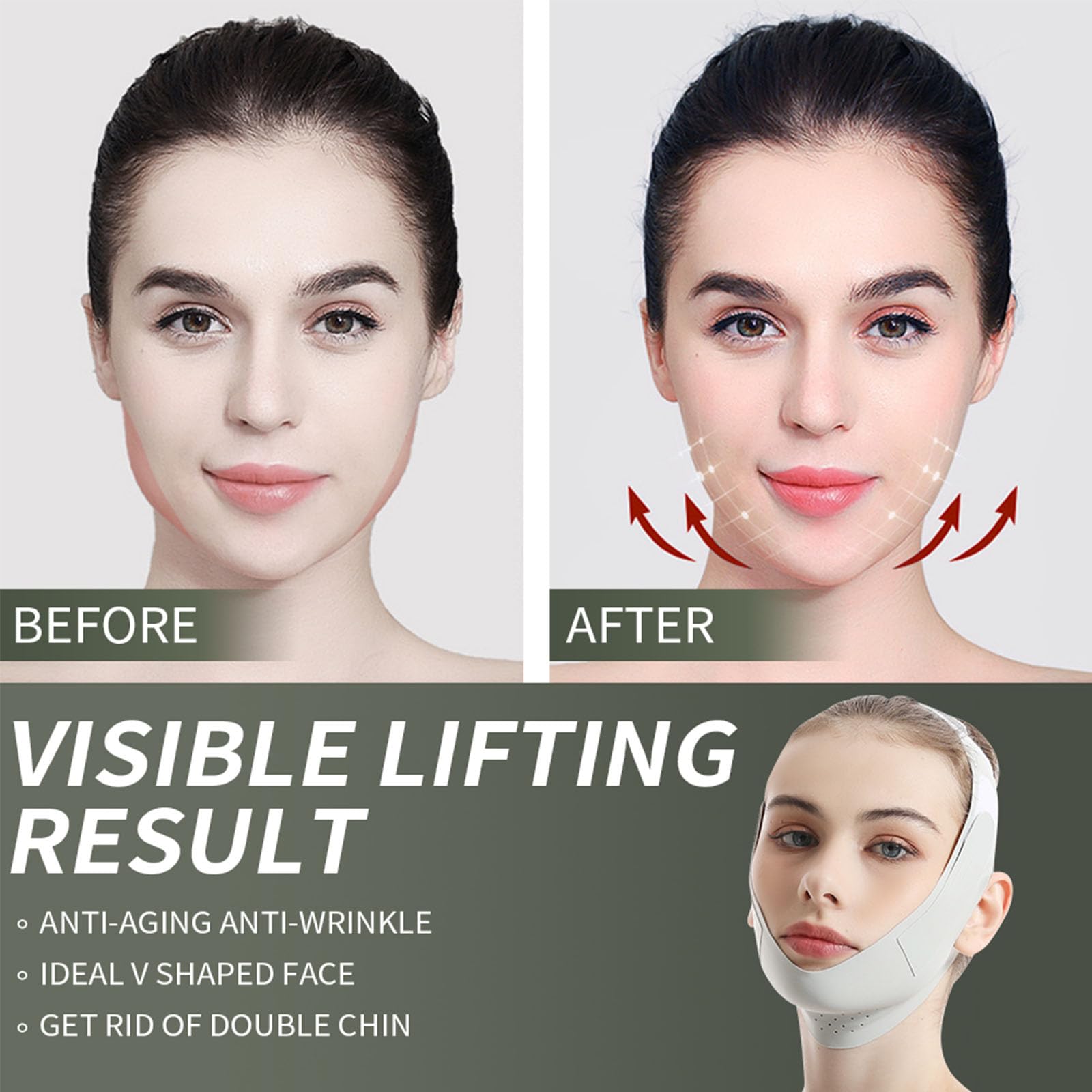Réutilisable Masque Minceur En Forme De V, Gaine Visage Anti Double Menton, Masque Visage Liftant, Masque Double Menton Amincissant (vert)