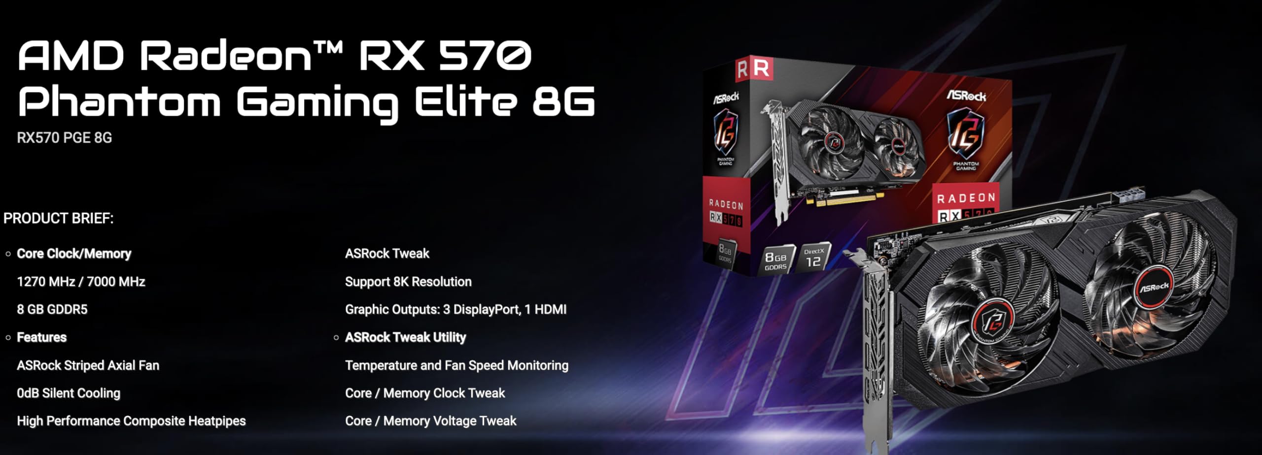 PCパーツ Asrock / RX570 / 8GB ASRock | AMD Radeon™ RX 570 Phantom Gaming Elite 8G