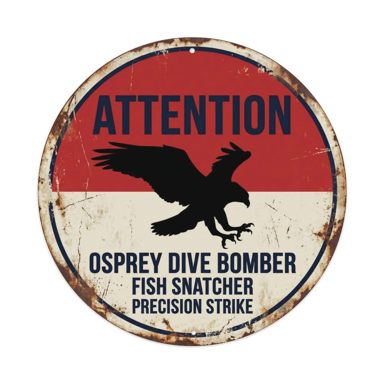 Fqcyn Style Dramatic Osprey Fish Hawk Metal Tin Sign Plaque Wall Decor For Cafe, Club Bar, Office, Home Garden Round Metal Poster 8X8inch