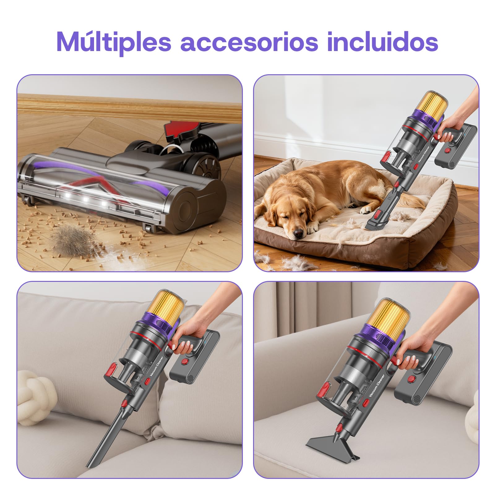 V16 Aspiradora sin Cable 55Kpa/600W/80Mins, Aspirador Escoba sin Cable con Pantalla Táctil LED, Modo Automático, Aspirador Inalámbrico Antienredo para Suelo Alfombra Pelos de Animales