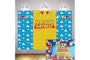 Toy Story Backdrop: White Clouds, Cowboy Theme Party Decor