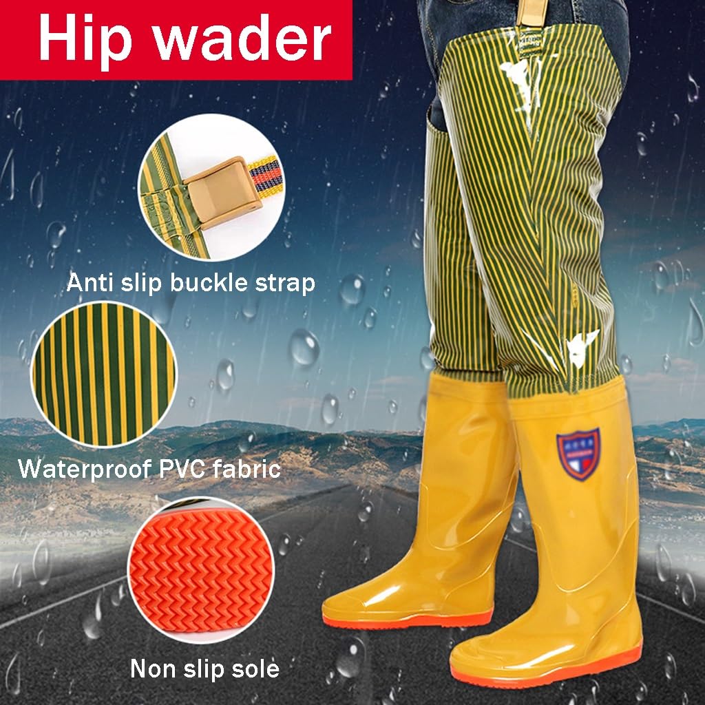 Hip Waders Lichtgewicht waterdichte heuplaarzen for heren en dames, 60 cm hoge vislaarzen, heupwaadpakken (Color : Yellow, Size : 42 EU
